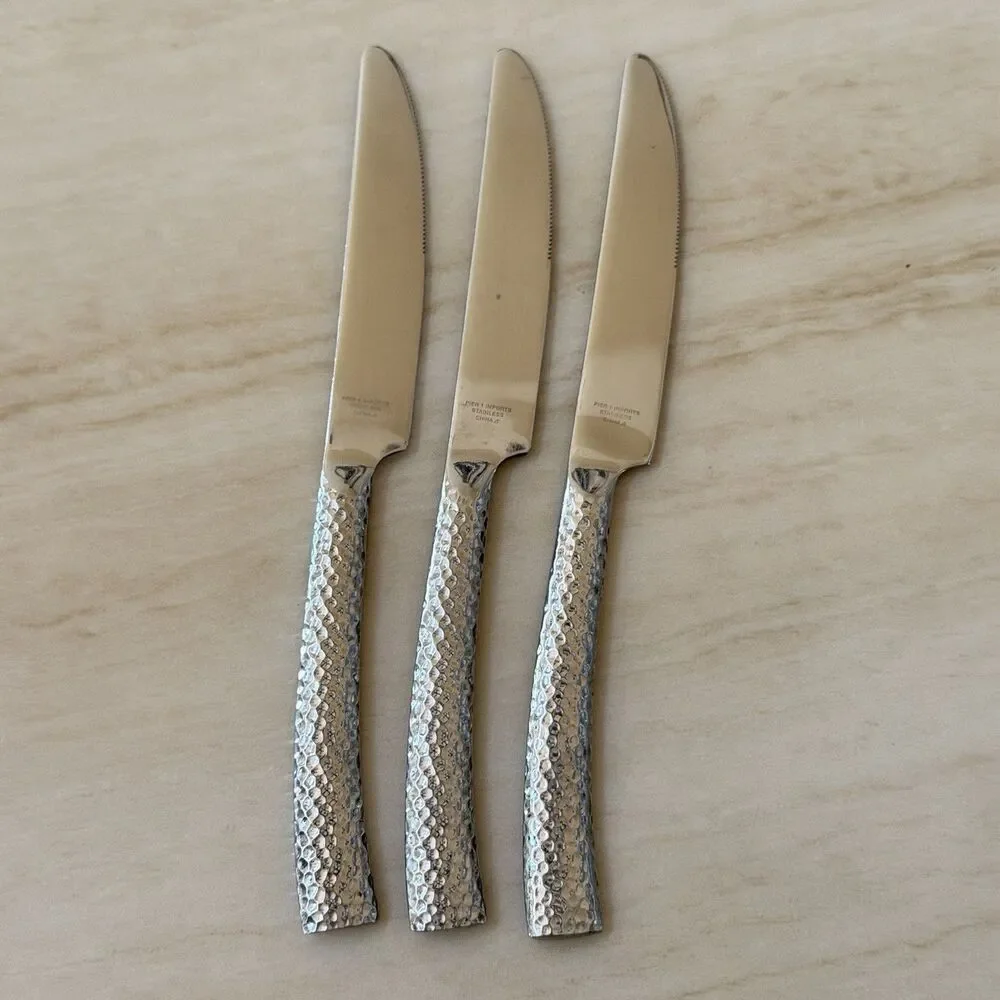3pc Pier 1 Imports Hammered Dinner Knives 9” Stainless